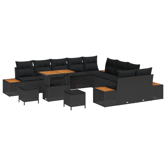 Setul de canapea pentru grădină vidaXL cu 13 piese și perne negre din poliratan - WALTI WALTI