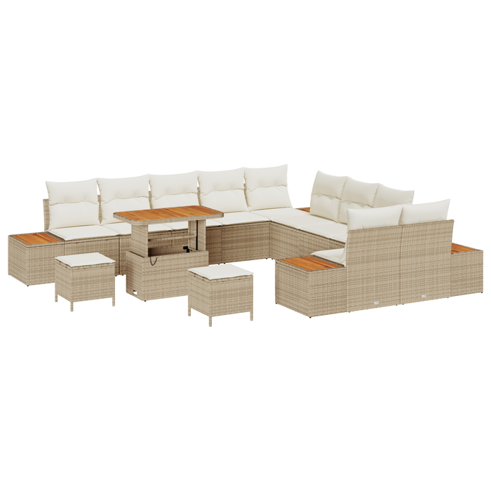 Set Sofa Grădină vidaXL 13 Piese cu Pernuțe Bej Poliratan Acacia - WALTI WALTI