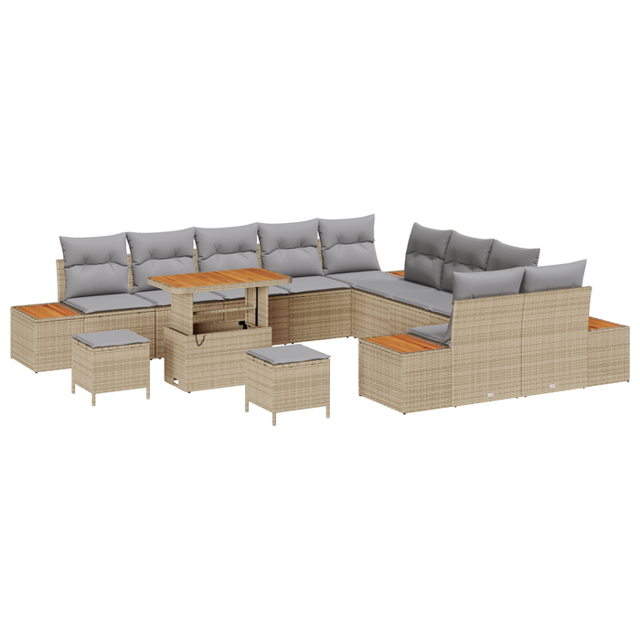 Set 13 piese grădină cu perne Bej Ratan Poli Acacia - WALTI WALTI