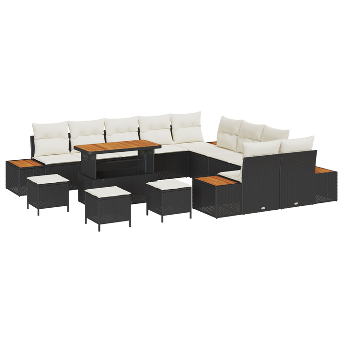 Set canapea de grădină 14 piese Ratan negru sintetic Acacia - WALTI WALTI