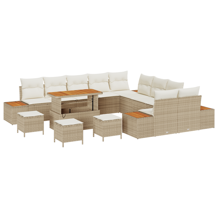 Set de Sofa de Grădină vidaXL 14 Piese cu Perne Bej Poliratan Acacia - WALTI WALTI