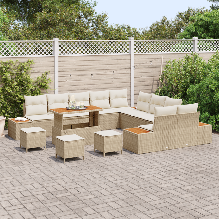 Set de Sofa de Grădină vidaXL 14 Piese cu Perne Bej Poliratan Acacia - WALTI WALTI