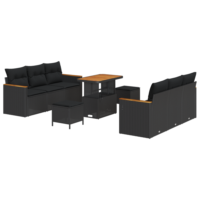 Set canapele grădină vidaXL 9 piese cu perne Negru Ratan polimeric Acacia - WALTI WALTI