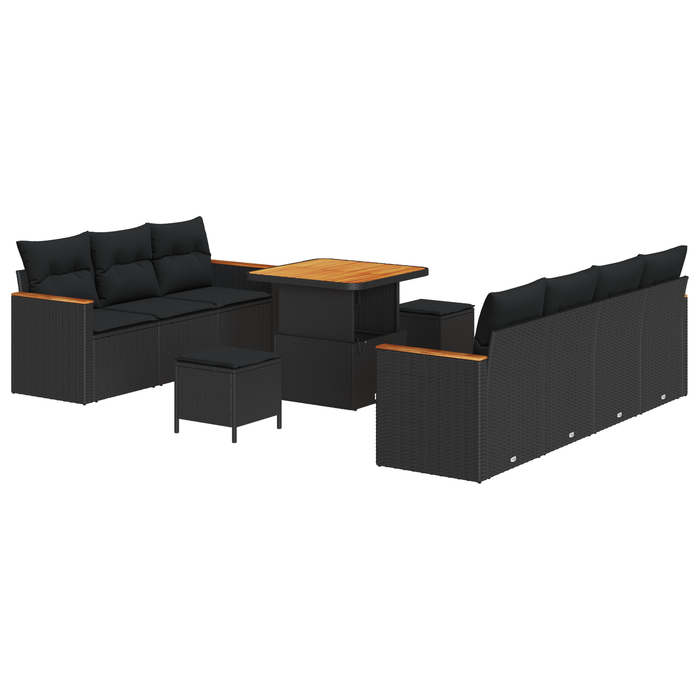 Set canapea de grădină vidaXL cu 10 piese și perne Negru Ratan polimeric Acacia - WALTI WALTI