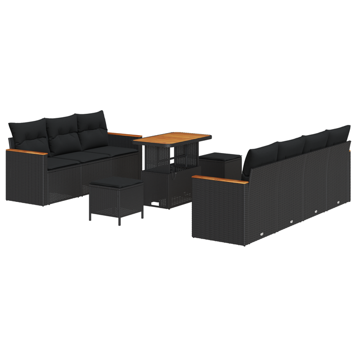 Set canapele grădină 10 piese cu perne Negru Ratan Poliester Acacia - WALTI WALTI