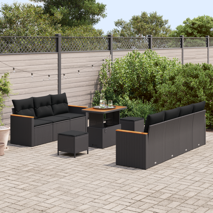 Set canapele grădină 10 piese cu perne Negru Ratan Poliester Acacia - WALTI WALTI