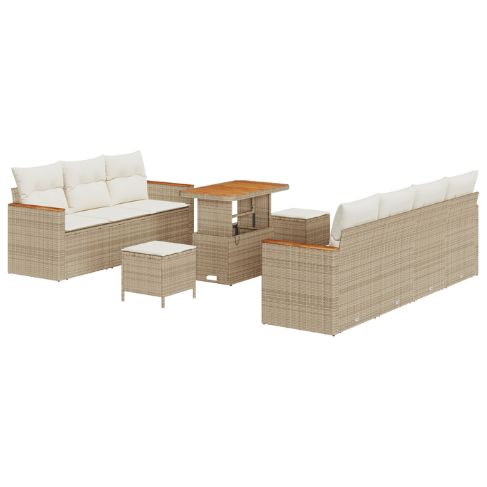 Set canapea grădină vidaXL 10 piese cu perne Bej Ratan Poly Acacia - WALTI WALTI