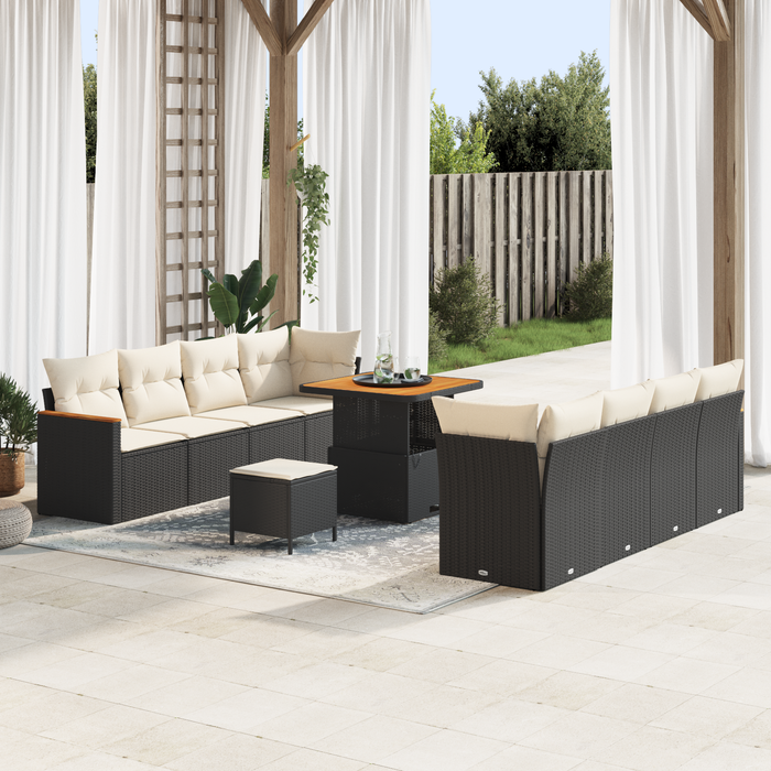 Set de canapea de grădină vidaXL 11 piese cu perne Negru Poliratan Acacia - WALTI WALTI