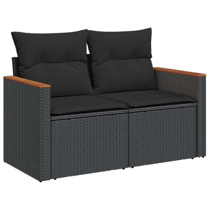 Set canapea grădină vidaXL cu 11 piese și perne Negru Poli Ratan Acacia - WALTI WALTI