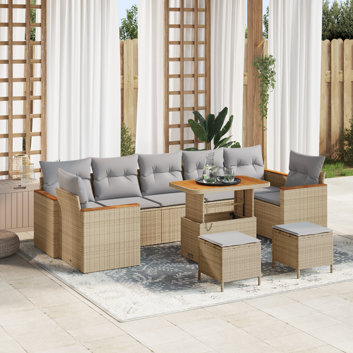 Set de canapea de grădină vidaXL cu 10 piese cu perne Bej Ratan Poli Acacia - WALTI WALTI