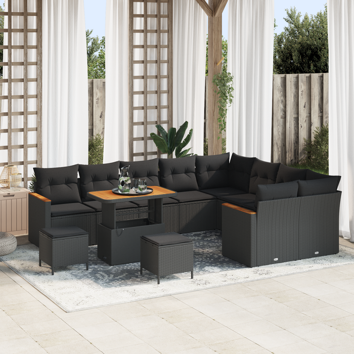 Set canapele grădină vidaXL 12 piese cu perne Negru Poliratan Acacia - WALTI WALTI