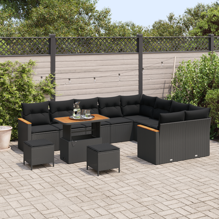 Set canapele grădină vidaXL 12 piese cu perne Negru Poliratan Acacia - WALTI WALTI