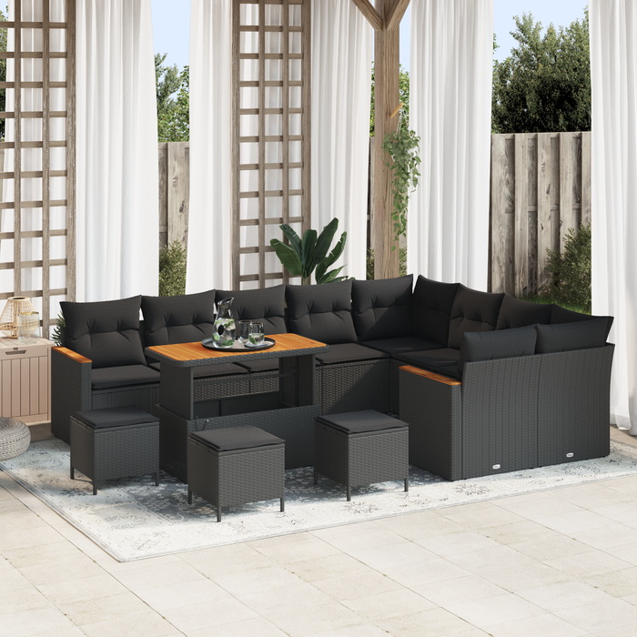 Set Canapea Grădină vidaXL cu 13 Piese cu Pernă Negru Poli Ratan Acacia - WALTI WALTI