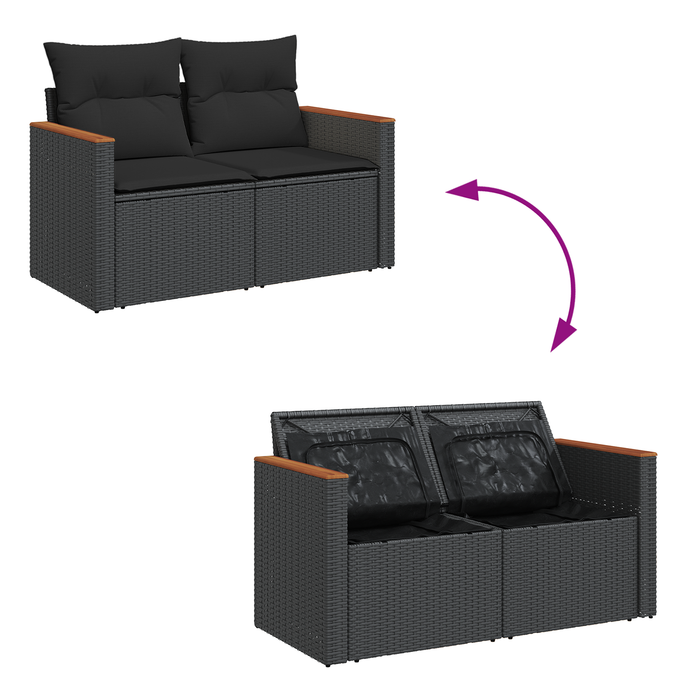 Set de canapea de grădină vidaXL 13 buc cu perne Negru Poliratan Acacia - WALTI WALTI