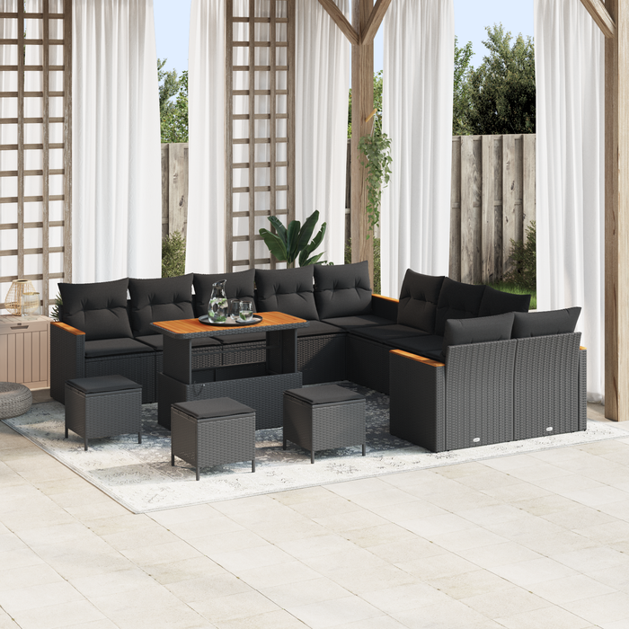 Set de canapea pentru grădină vidaXL cu perne, negru, ratan sintetic, acacia - WALTI WALTI