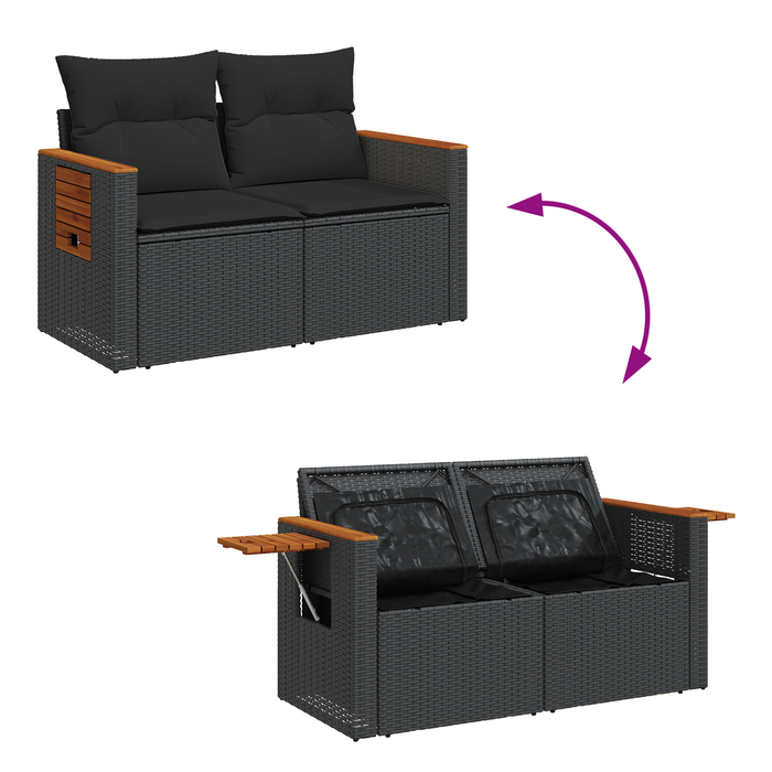 Set de canapea de grădină vidaXL cu perne Negru Poliratan Acacia - WALTI WALTI