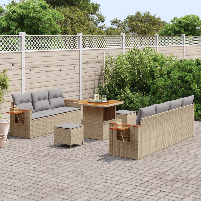 Set de Sofa de Grădină cu 10 Piese cu Pernițe Bej Ratan Poli Acacia - WALTI WALTI