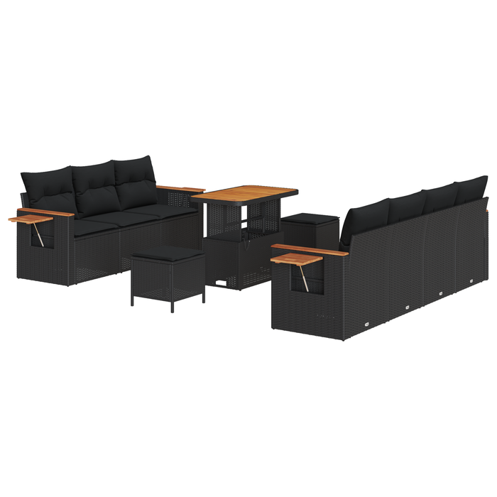 Set canapea grădină vidaXL 10 piese cu perne ratan negru acacia - WALTI WALTI