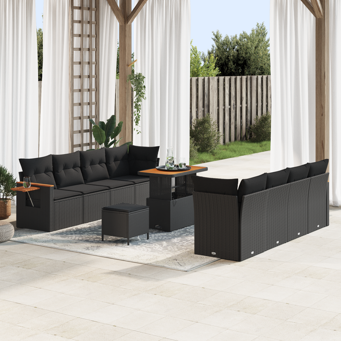 Set canapea grădină vidaXL 11 piese cu perne, Rattan Policarbonat negru - WALTI WALTI