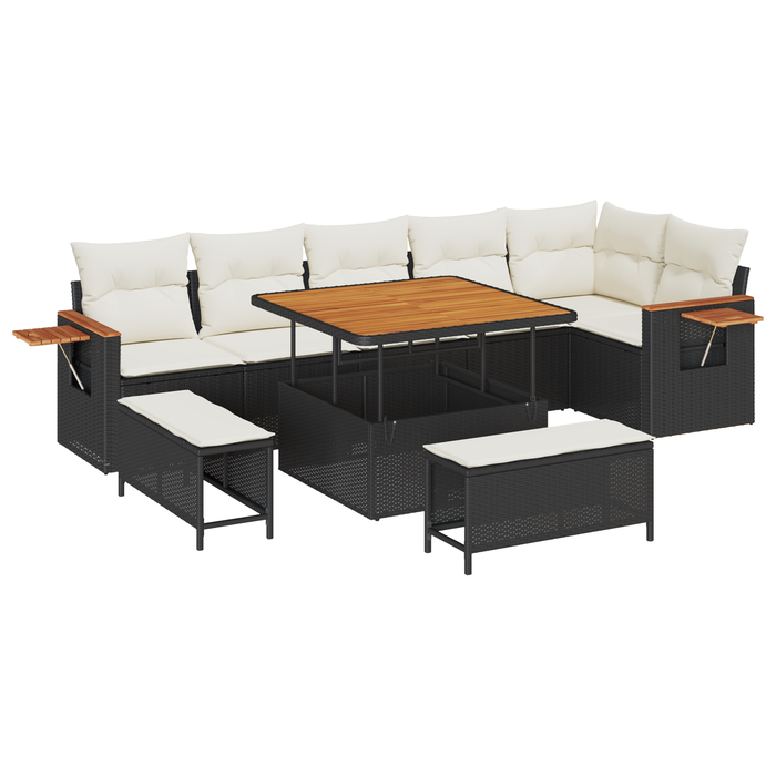 Set de canapea de grădină vidaXL 9 piese cu perne Negru Ratan Acacia - WALTI WALTI