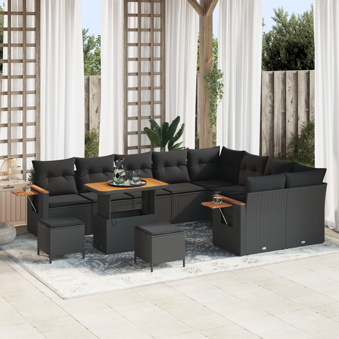 Set de sofa de grădină vidaXL 12 piese cu perne Negru Rattan sintetic Acacia - WALTI WALTI