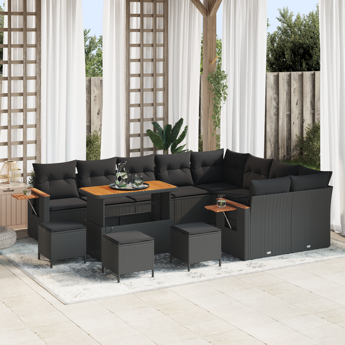 Set canapea de grădină vidaXL 13 piese cu perne Negru Poliratan Acacia - WALTI WALTI