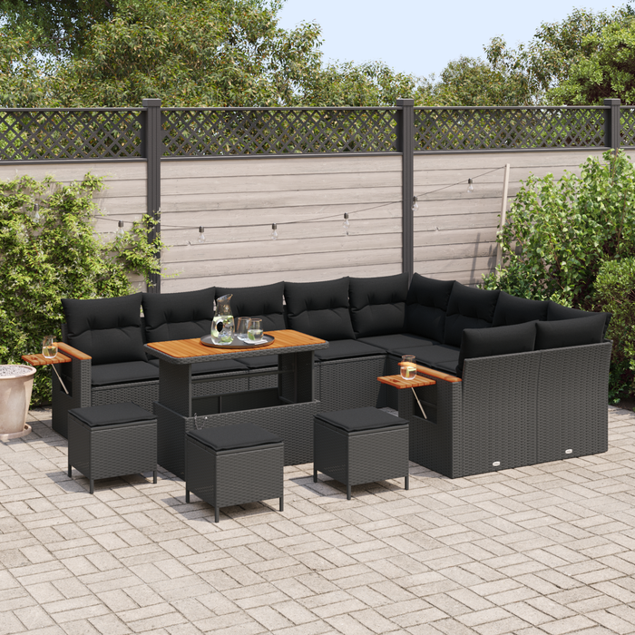Set canapea de grădină vidaXL 13 piese cu perne Negru Poliratan Acacia - WALTI WALTI