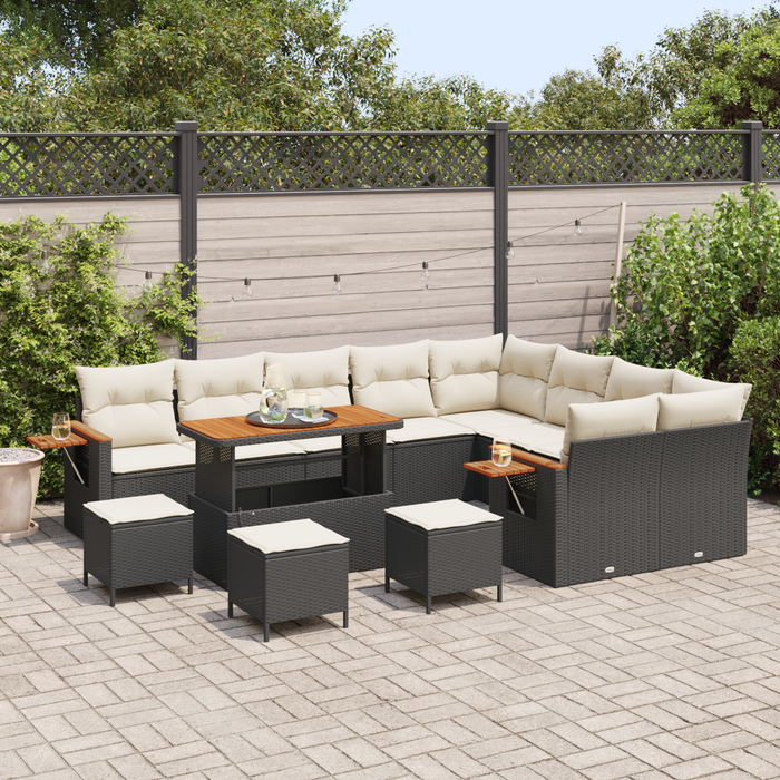 Set de Canapea de Grădină vidaXL cu 13 Piese cu Perne Negru Poly Ratan Acacia - WALTI WALTI