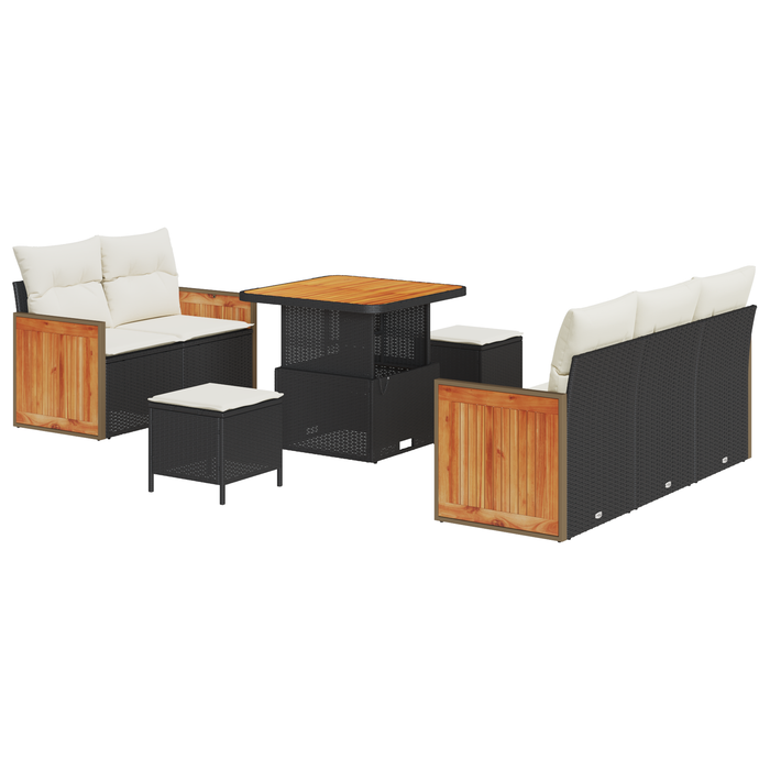 Set de canapea de grădină vidaXL cu 8 piese cu perne Negru Poliratan Acacia - WALTI WALTI