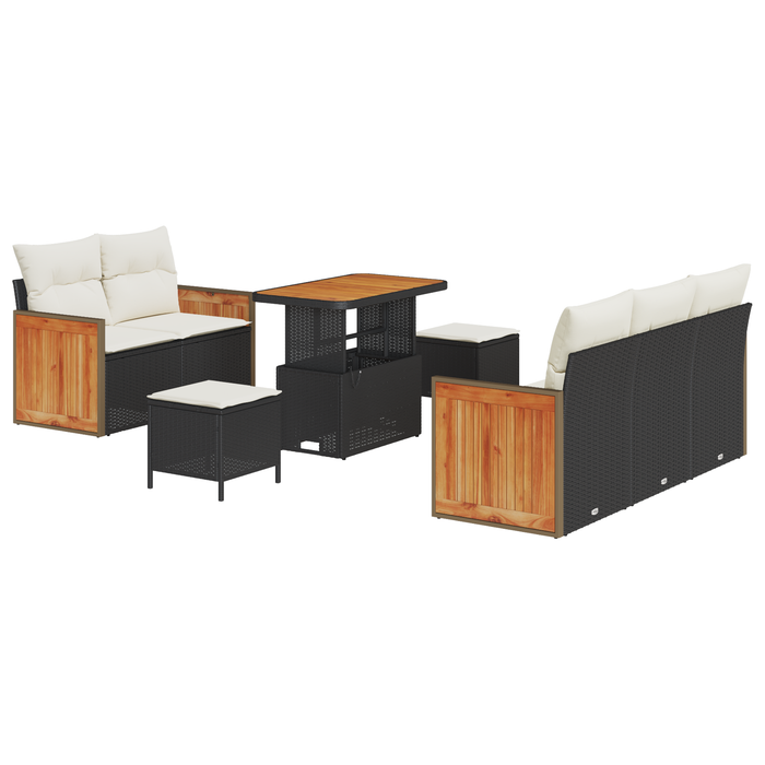 Set de Canapele de Grădină vidaXL 8 Piese cu Perne Negru Poliratan Acacia - WALTI WALTI