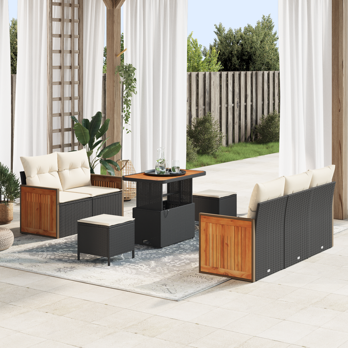 Set de Canapele de Grădină vidaXL 8 Piese cu Perne Negru Poliratan Acacia - WALTI WALTI