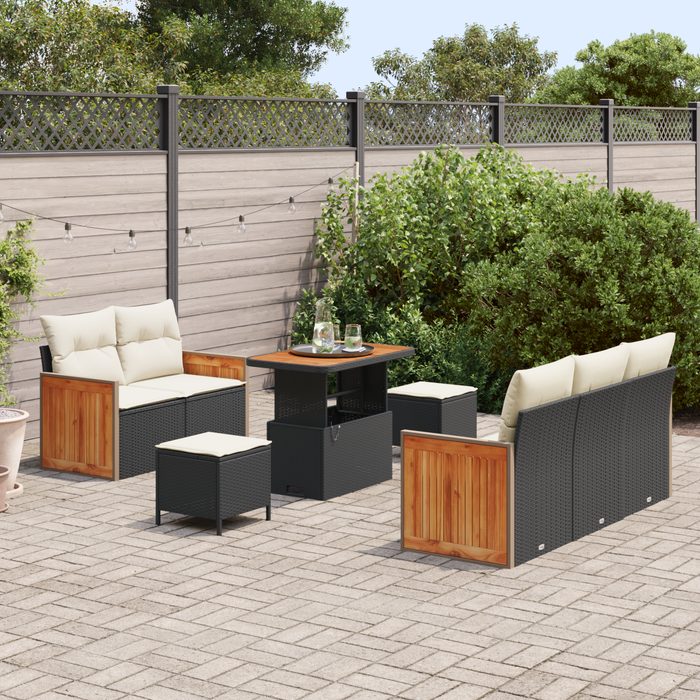 Set de Canapele de Grădină vidaXL 8 Piese cu Perne Negru Poliratan Acacia - WALTI WALTI
