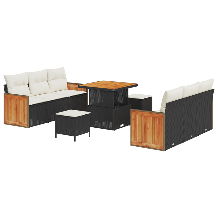 Set Canapea Grădină vidaXL cu 9 Piese și Perne Ratan Negru Acacia - WALTI WALTI