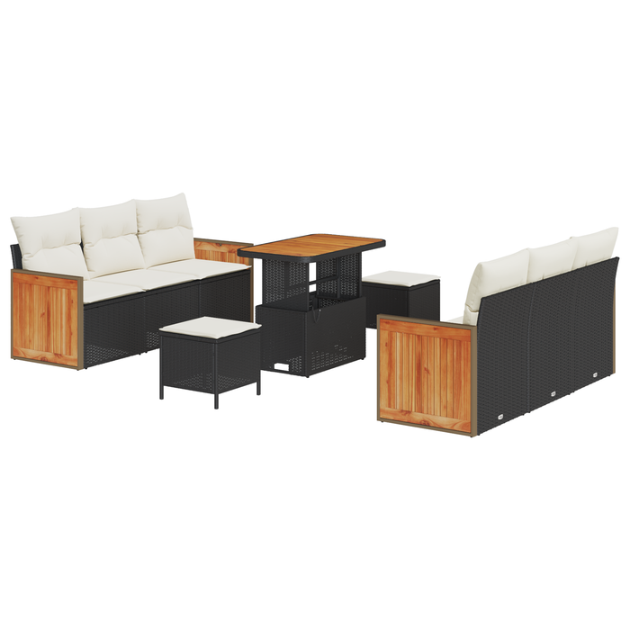 Set canapele grădină cu perne Negru Ratan Poli Acacia - WALTI WALTI