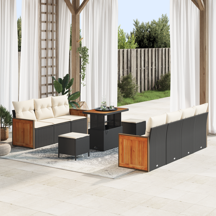 Set de canapea pentru grădină vidaXL cu 10 piese cu perne Ratan negru Acacia - WALTI WALTI