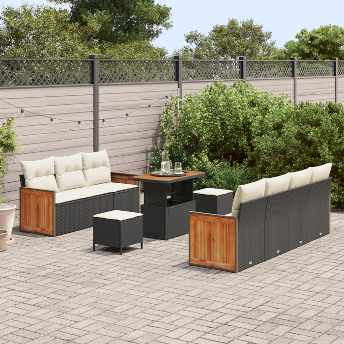 Set de canapea pentru grădină vidaXL cu 10 piese cu perne Ratan negru Acacia - WALTI WALTI