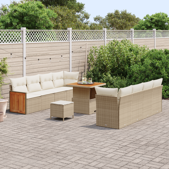 Set de 11 Piese Sofa pentru Grădină cu Perne Bej Ratan Poli Acacia - WALTI WALTI