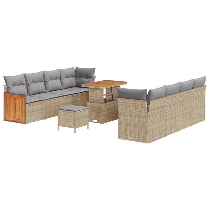 Set de canapea de grădină vidaXL 11 piese cu perne bej ratan poli acacia - WALTI WALTI