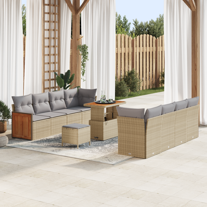 Set de canapea de grădină vidaXL 11 piese cu perne bej ratan poli acacia - WALTI WALTI