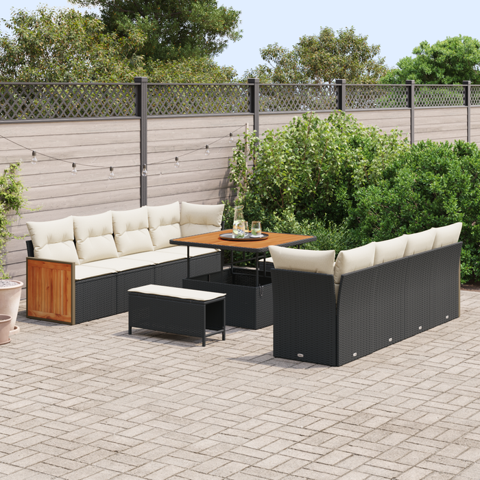 Set de Sofa pentru Grădină cu 11 Piese cu Pernițe din Rattan Poli Negru - WALTI WALTI