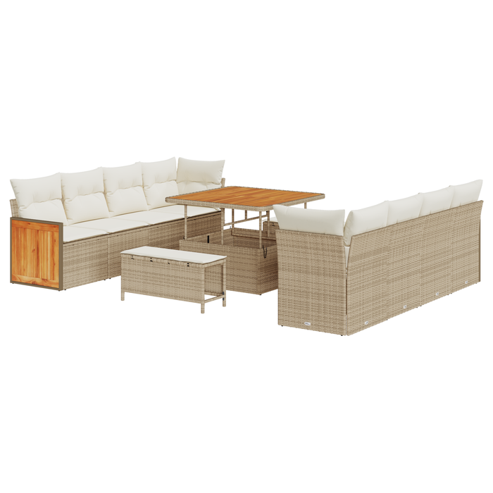 Set de 11 Piese pentru Sofa de Grădină cu Perne Bej Ratan Poliesteric Acacia - WALTI WALTI