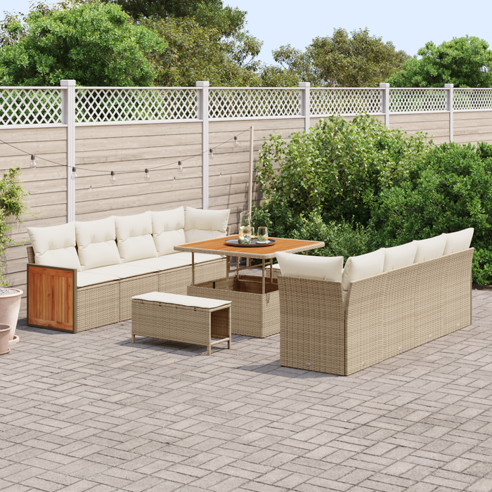 Set de 11 Piese pentru Sofa de Grădină cu Perne Bej Ratan Poliesteric Acacia - WALTI WALTI