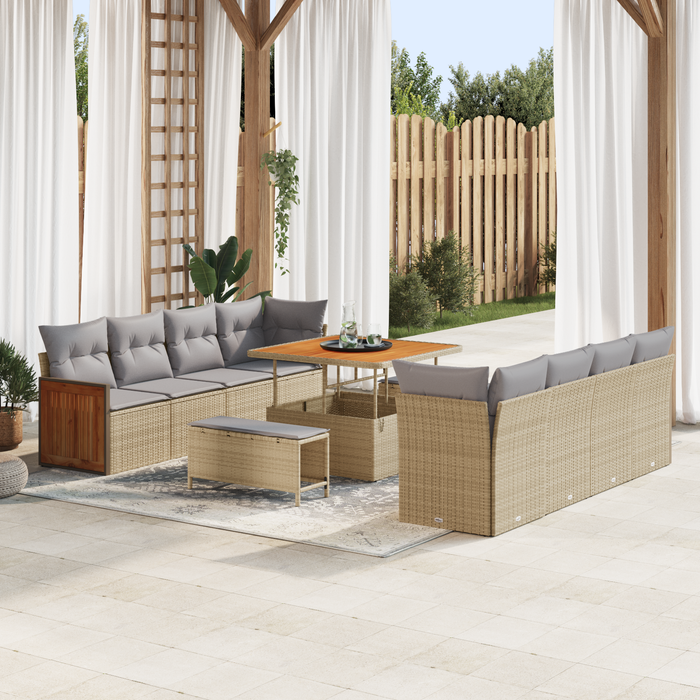 Set canapele de grădină vidaXL cu perne Bej Ratan poli Acacia - WALTI WALTI