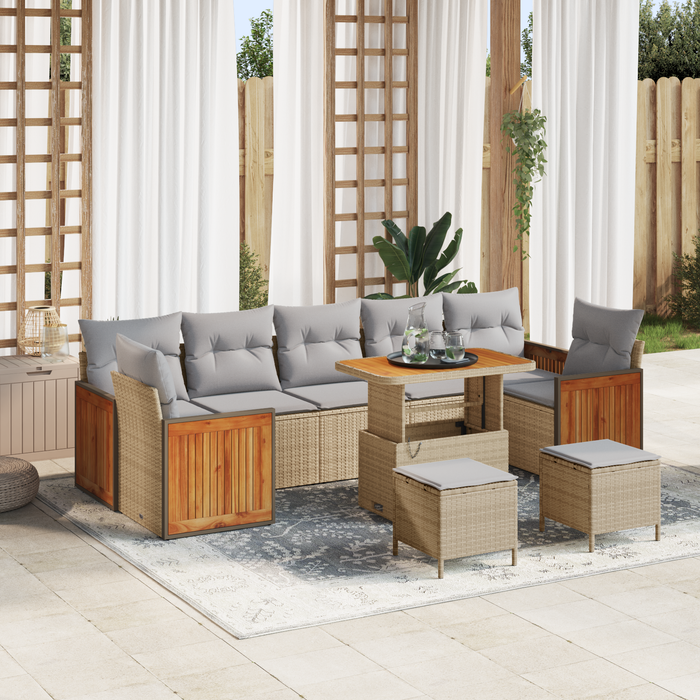 Set de canapea pentru grădină vidaXL, cu 10 piese, cu perne, Bej, Poliratan, Acacia - WALTI WALTI