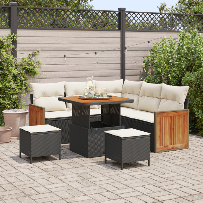 Set canapea grădină vidaXL 8 piese cu perne Negru Poli Ratan Acacia - WALTI WALTI