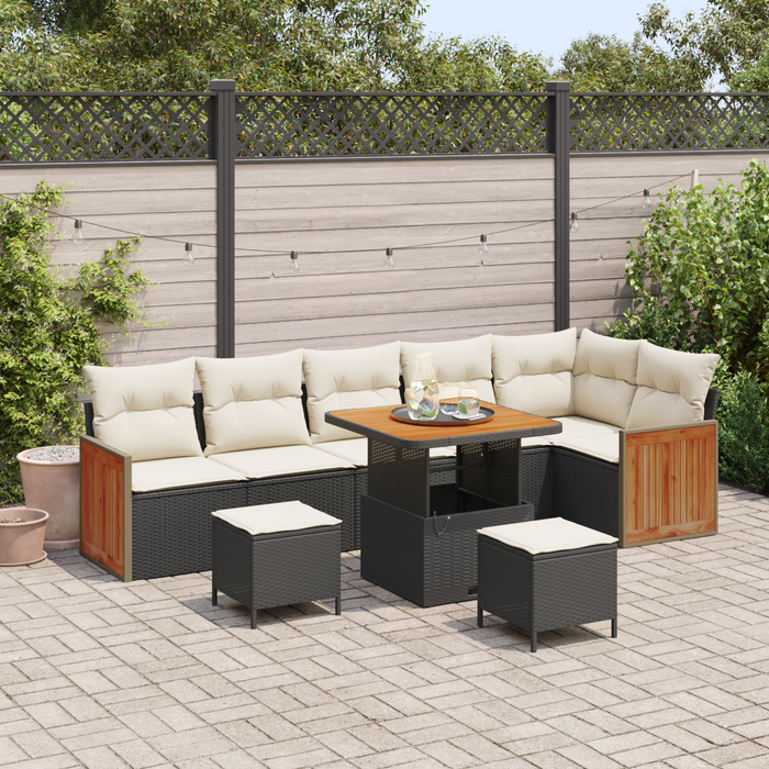 Set de canapea de grădină vidaXL cu 9 piese cu perne Negru Poliratan Acacia - WALTI WALTI