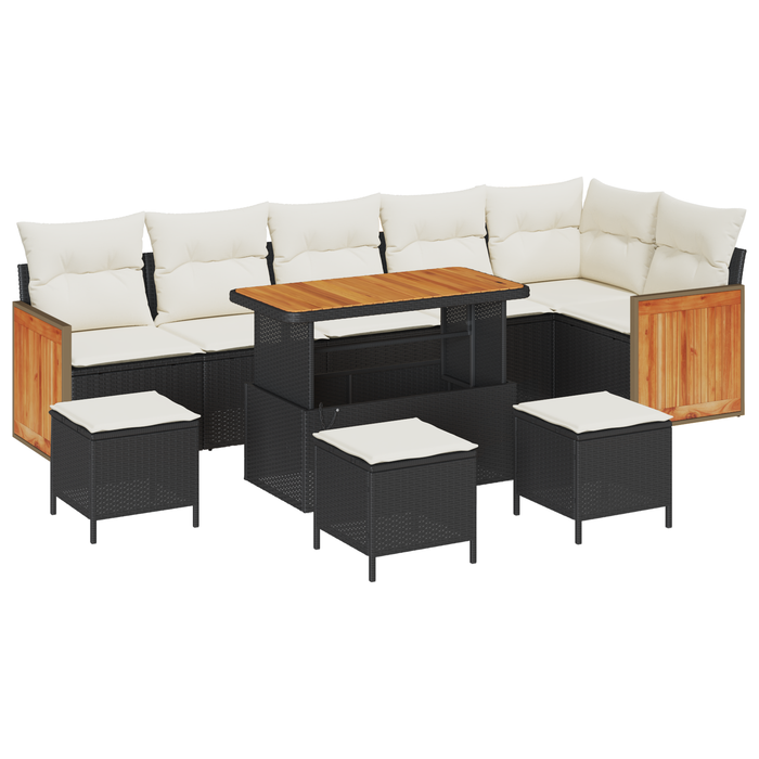 Set de Canapele Grădină vidaXL 10 Piese cu Perne Negru Poliratan Acacia - WALTI WALTI