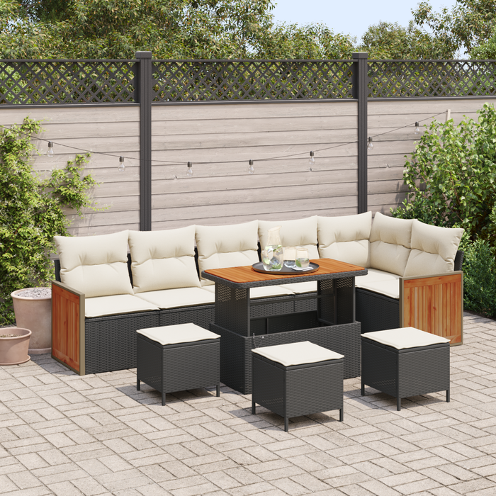 Set de Canapele Grădină vidaXL 10 Piese cu Perne Negru Poliratan Acacia - WALTI WALTI