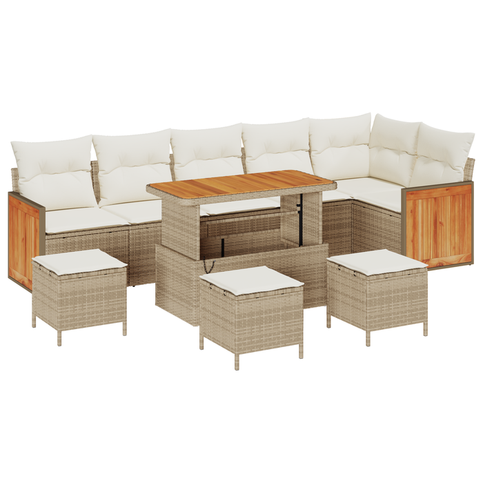 Set Sofa Grădină vidaXL 10 Piese cu Pernițe Bej Poliratan Acacia - WALTI WALTI