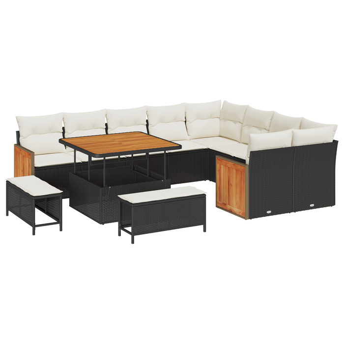 Set de canapele pentru grădină vidaXL 12 piese cu perne Negru Rattan polimer Acacia - WALTI WALTI